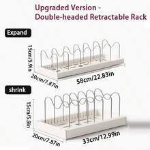 Expandable Pot And Pan Storage Rack, Telescopic Pot Lid Organizer, Kitchen Accessory, Used For Storing Pots, Pans, Lids, Plates And Cutting Boards, Suitable For Kitchen Countertop Or Cabinet Interior - White - View 10
