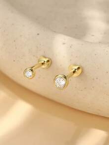 EleRunis 1PC 925 Sterling Silver Dainty Circle Tragus Heart Flat Back Cartilage Helix Piercing Fine Jewelry For Daily Wear Wedding Party Valentine's - Gold - View 5