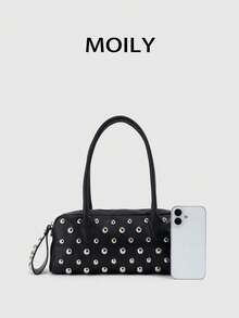 Y2K Punk Style Rivet Design Fashion Women's Summer Handbag Boston Bag Shoulder Bag Zipper Closure PU Material - Black - View 4