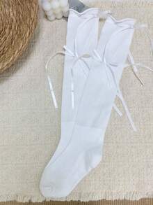 1/4雙 春夏薄款芭蕾風甜美女孩蝴蝶結鬆垮膝高襪 - 彩色 - 查看 13