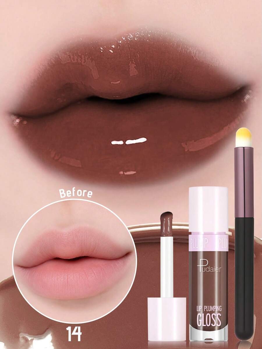 Pudaier Brilho Labial Hidratante para o Dia Todo, Brilho Aquoso Espelhado, Óleo Labial Volumizador Não Pegajoso, Acabamento Luminoso Natural de Alto Brilho, Adequado para Uso Diário, Noiva de Casamento e Halloween - 14 - Visão 1