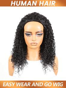 3 In 1 Half Wig Burmese Curly Wave Half Wig Human Hair With Elastic Drawstring Glueless Wear Go Wigs Human Hair Seamless Flip Over Half Wigs 180% Density - Natural Black - View 3