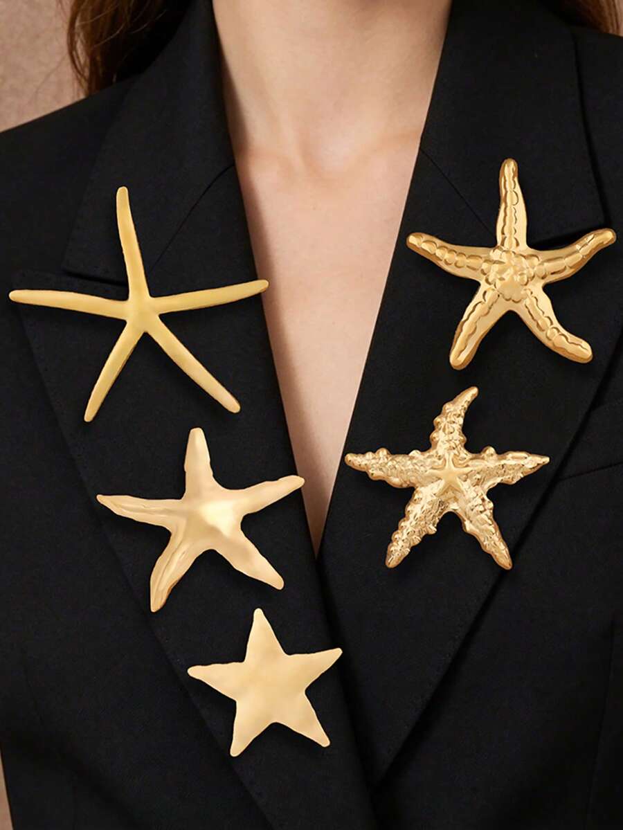 SUPBORA 1pc Fashionable Silver/Gold Color Minimalist Ocean Starfish Brooch Pin, Fashion Sea Star Marine Style Brooches Lapel Pins For Women Jewelry Gift - Gold and Silver - View 1