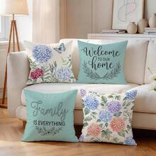 4pcs Hydrangea Butterfly And Floral Pattern Pillow Covers Without Inserts, Single-Sided Printed Pillow Covers, Suitable For Living Room Bedroom Home Decor, All-Season Pillow Covers - Multicolor - View 7