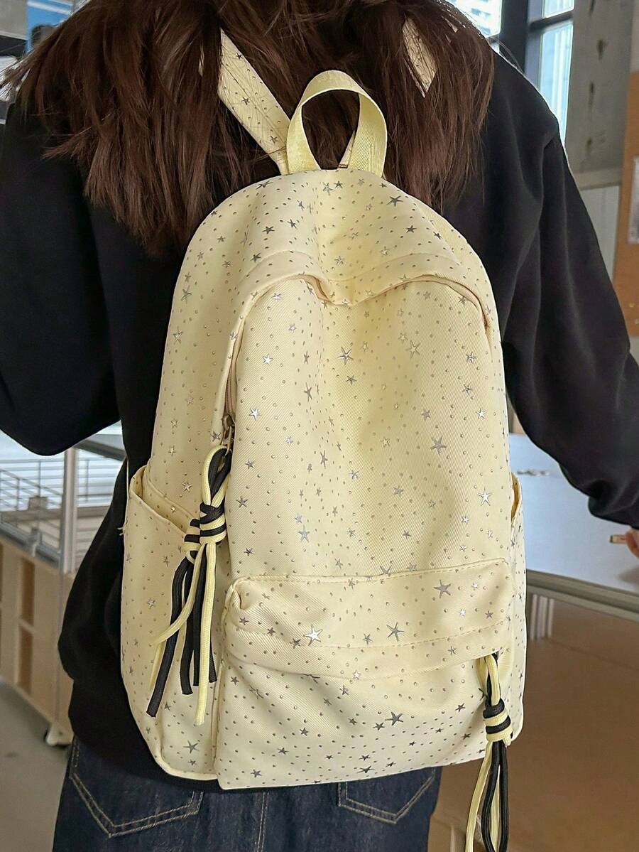 Vintage Polka Dot Girls Student Backpack | Red Nylon Daily Backpack With Adjustable Shoulder Straps And Multiple Pockets | School/Commute/Travel - Multicolor - View 1