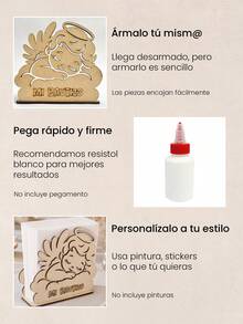 12 Servilletero de Madera MDF para Bautizo con Ángel Bebé Dormido, Porta Servilletas Decorativo para Mesa de Fiesta, Centro de Mesa Unisex - Café integral - Ver 3