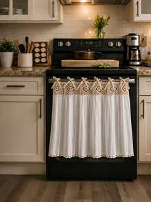 Farmhouse Crochet Lace Oven Door Curtain Cover With Tie-Up Bows, Rustic Kitchen Appliance Cover, Decorative Dust Protector For Stove & Oven Front,30 X 21.3 Inch - Multicolor - View 4