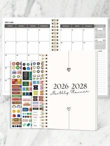 Trees 1pc 2026 Monthly Planner Notebook, A5 Minimalist Monthly Planning Notebook With Calendar Grid, Notes And To-Do List, Ideal Productivity Management Tool For Home, Work And Study, Office Desk Accessory - Multicolor - View 9
