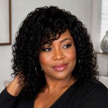 AMECIRE Water Wave Wig Human Hair Wigs Curly Wig Pixie Cut Wig Black Wig Fluffy Shape Mechanical Manufacturing Suitable For All People - Natural Black - View 3