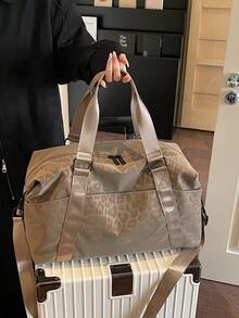 Leopard Print Large Capacity Luggage Bag, Detachable Crossbody Strap, Women's Fitness Travel Tote Bag, Suitable For Weekend Travel And Commuting - Multicolor - View 5