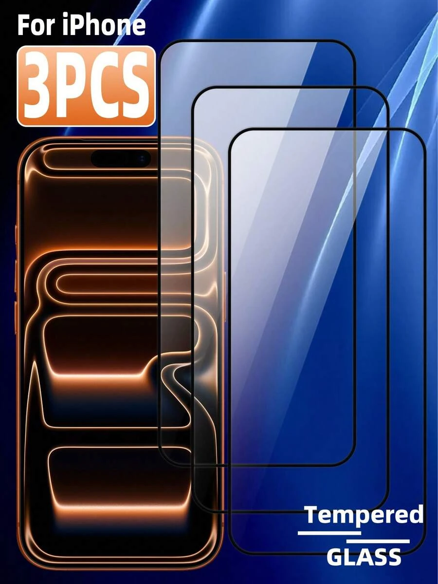 3pcs Full Coverage Tempered Glass Screen Protector, Compatible With IPhone 17 17e 16 15 14 13 12 11 Pro Max XR XS Max Air Mini Se2 Se3 8 7 6 Plus, Edge-To-Edge Coverage, High Definition, High Transparency, High Hardness, Anti-Scratch, Anti-Fingerprint, No White Edges, No Bubbles, Easy Installation, Case Friendly - Clear - View 1