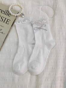 1/5 Pairs Spring/Summer Thin Breathable Lace Wire Bow Sweet Mid-Calf Socks - Multicolor - View 13