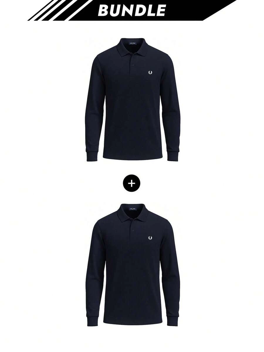 Fred Perry [حزمة] قميص بولو نايك إير ماكس بأكمام طويلة للرجال باللون الأزرق الداكن X 2 - أزرق بحري - مشاهدة 1