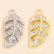 10Pcs Gold & Silver Alloy Rhinestone Leaf Pendants, Suitable For DIY Making High-Quality Necklaces, Bracelets And Fashion Jewelry - Leaves - View 4