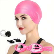Babous Ensemble de 4 pièces de lunettes de natation pour femmes, lunettes d'équipement de natation, bonnet de natation en silicone imperméable, pince nasale de natation, bouchons d'oreilles de natation. Bonnet de natation surdimensionné, bonnet de natation avec protection des oreilles, convient aux cheveux longs et courts. - Multicolore - Voir 8
