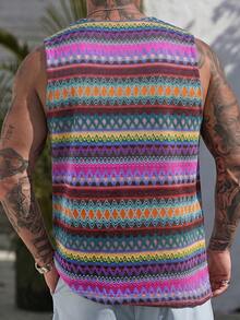 Camiseta sin mangas de cuello redondo para hombre, estilo Old Money casual de verano con contraste de color - Púrpura malva - Ver 2