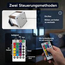 RGB Pixel Tischlampe mit Fernbedienung, 16 Farben, USB Wiederaufladbare Kabellose LED Dekoleuchte für Schlafzimmer, Wohnzimmer, Arbeitszimmer und Regal - Stern - Übersicht 5