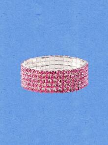 Popjeli 5pcs Sparkling Crystal Rhinestone Stretch Bracelets, Party Style Bling Blingbling Adjustable Elastic Bangles, Elegant Gift For Women - Pink - View 6