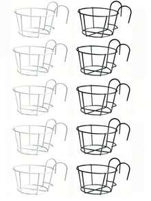 3/5/6/7/8/10/12pcs Fashionable Round Metal Hanging Planters - Suitable For Balcony, Garden And Indoor Decoration, Can Grow Succulents And Green Plants On Hanging Racks - A - View 17