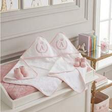 2-Piece Personalized Baby Bath Towel Set With Embroidered Initial Name, Hooded, 100% Cotton, High Absorbency, Light Brown - 小棕 - 查看 5