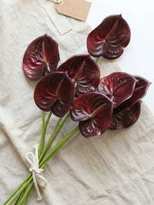 23.6 Inch Realistic Artificial Red Anthurium, Touch-Feel Bordeaux Red Flower, Faux Flower For DIY Wedding Bouquet, Centerpiece, Floral Arrangement, Bridal Shower Party, Home Decor - Multicolor - View 2