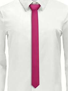 1PC Men's Solid Color Tie, Business Formal Narrow Tie (4cm) - Red - View 3