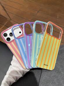 Cute Color Block Stripes Pattern Glossy Soft Phone Case Compatible With IPhone 17ProMax 17 16 15 14 13 Pro Max 17Pro Shockproof Cover - Yellow-green Stripes - View 3
