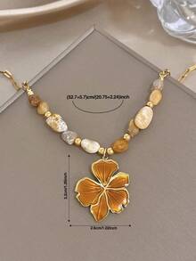 1Pc/Set Luxury Enamel Flower Clover Charm Necklace Bracelet With Naturally Stone Beads For Women,Gold Jewelry/Daily/Boho /Party/Y2K,Valentine/Vacation - Multicolor - View 6