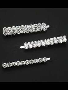 Juego de 3 pinzas de barra con circonita de strass, pinzas para el cabello - Plateado - Ver 3
