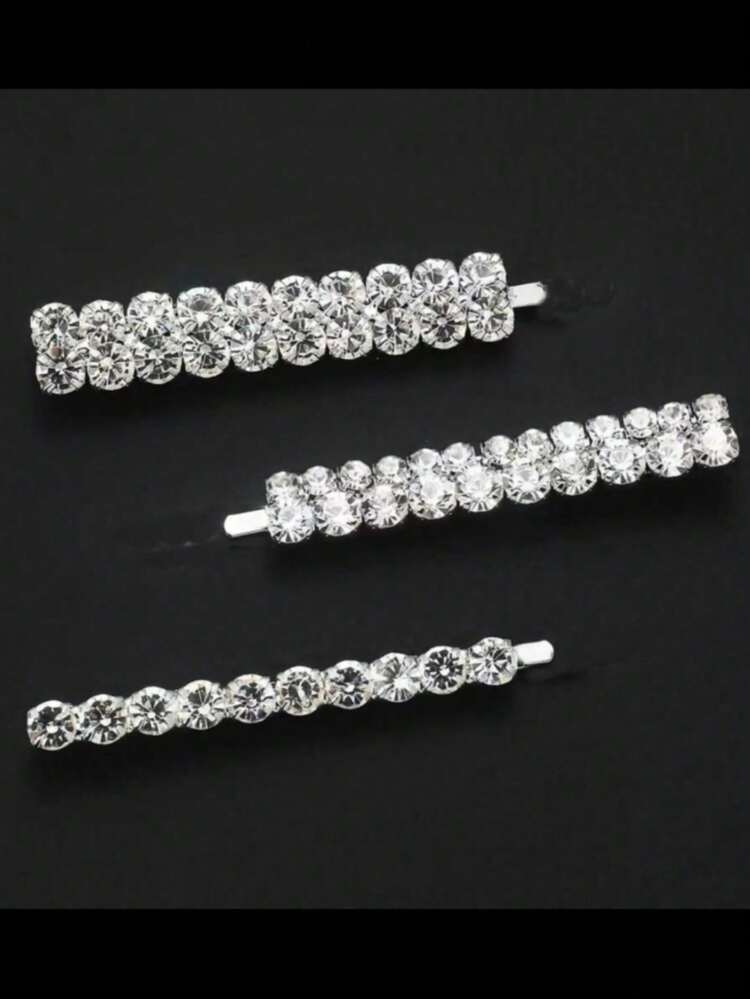 Juego de 3 pinzas de barra con circonita de strass, pinzas para el cabello - Plateado - Añade 3