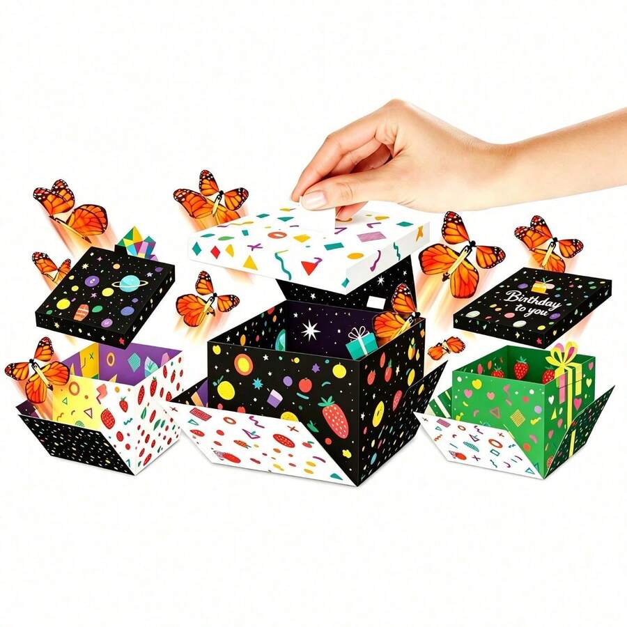 DIY Gift Box, Exploding Butterfly Box, Surprise Flying Butterfly Box Prank Box, Suitable For Small Business Supplies-Wedding Decorations-Party-Birthday-Graduation Ceremony-Perfect Grad Guestbooks Random Color - Color - View 1