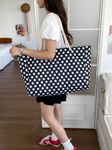 Women's Beach Bag, Large Waterproof Beach Tote, Zipper Closure, Waterproof Sand-Proof Pool Bag, Large Tote Bag (Random Pattern) - Black - View 5