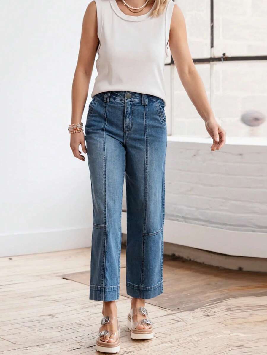 Women's Casual Elastic Waist Jeans, Office Wear, Elegant, Cute, Loose, Stretchy Denim Pants For Daily, Office, School, Party, Travel, All Seasons Fall - Blue - View 1