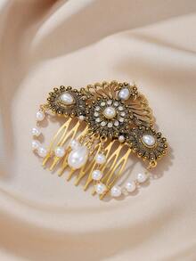 1pc Vintage Palace Style Hollow Flower Rhinestone Side Comb Hair Accessory For Women, Suitable For Banquet Party, Decoration Gift, Zinc Alloy, All Seasons - Multicolor - View 8