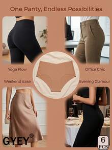 6pcs Women's Seamless High Waist Panties, Quick-Dry Breathable Nylon Spandex Blend, 4-Way Stretch, Yoga Fitness Dance - Multicolor - View 8