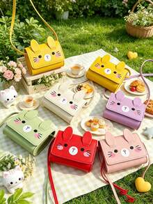 1pc PU Magnetic Buckle Fashion Cartoon Rabbit 3D Ear One Shoulder Crossbody Bag, Cute Mini Coin Purse, Suitable For Girls In Various Occasions, Comfortable Shoulder Strap, Versatile And Unpicky, Suitable For Outdoor, Play, Commute Use, Perfect Gift For Teenagers - Cartoon Coin Crossbody Bag - View 2