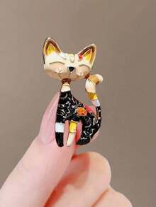 Vintage Black Cat Brooch, High-End Niche Pin Accessory, Designer Brooch - Black - View 1