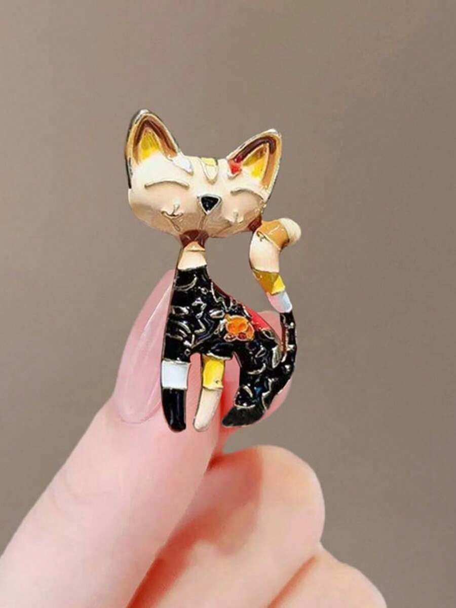 Vintage Black Cat Brooch, High-End Niche Pin Accessory, Designer Brooch - Black - View 1