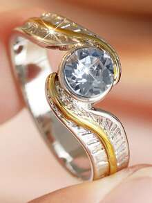 Gentle Luxury Twisted Feather Women's Ring, Single Layer Synthetic Zirconia Inlaid, Daily Gift - Silver - View 9