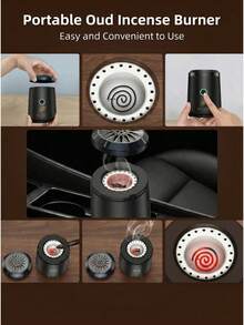 FIYIBAN Portable USB Rechargeable Aromatherapy Diffuser, Supports Oud Solid Fragrance, Flameless Anti-Scald, Car & Home Dual Use, Fast Heating, Long-Lasting Scent, Aromatherapy Therapy, Gift Mist Diffuser - Black - View 4