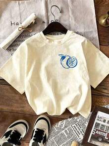 Tween Girl Casual Fun Print Crew Neck Pullover Short Sleeve T-Shirt Summer Top - Apricot - View 3