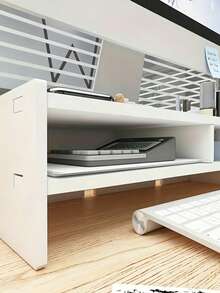 Estantería de almacenamiento para computadora con estantes, estantería de almacenamiento elevada, soporte para monitor, organizador de escritorio; adecuado para dormitorio, escuela y oficina - Talla única - Ver 8