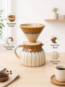 1 Set 600ml Creative Large Capacity Ceramic Coffee Pot, Premium Hand Drip Coffee Pot, Ceramic Glazed Sharing Pot, Extraction Filter Cup, Suitable For Home And Restaurant Use, Japanese Style Hand Drip Coffee Pot, Latte Art Cup, Breakfast Milk Cup, Afternoon Tea Cup, Home Coffee Equipment Set, Home Brewing Filter Pot, Suitable For Drip Coffee Maker, Family Sharing Coffee Pot - Multicolor - View 11