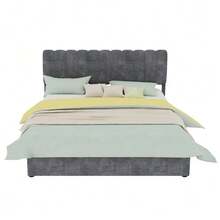 Modern Minimalist Upholstered Bed With Soft And Comfortable Headboard, 160x200 Cm, Grey - Grey - View 6