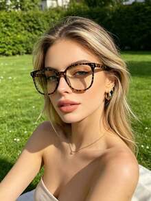 1 Pair Leopard-Print Bohemian-Style Oversized Transparent Glasses (PC Material) - Suitable For All Seasons - Multicolor - View 4
