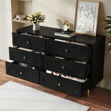 Sideboard, Chest Of Drawers With 6 Drawers, Oval Recesses, Metal Feet, Modern Storage Cabinet For The Living Room - 黑色 - 查看 7