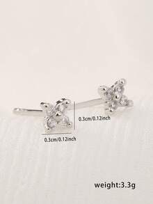 Mini Flower Four-Leaf Clover Zirconia Stud Earrings - Silver - View 2