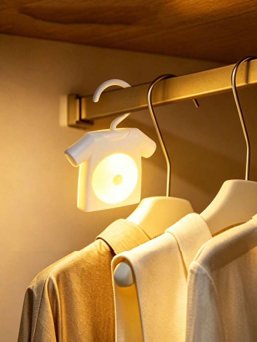 1pc Magnetic Hanging Clothes Shaped Motion Sensor LED Night Light, Bedside Auto Activate Sensor Lamp,Battery Powered, Attach To Metal Surfaces, Closet Cabinet Bedroom Hallway Indoor Decor Sensor Light