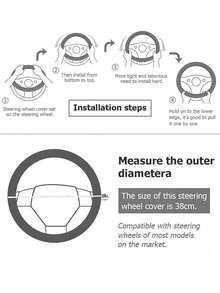 Women's Shiny Rhinestone PU Leather Car Steering Wheel Cover, Fits 14.5-15 Inch Steering Wheels, Breathable Anti-Slip All-Season Design, No Inner Ring, Easy Installation, Universal Car Interior Accessory - Style a - View 11