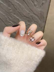 SKY CLOUD 10pcs Handmade Short Press-On Artificial Nails, Summer Y2K Shiny Nail Stickers, Home Manicure Supplies - Multicolor - View 3
